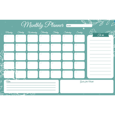 teal monthly calendar 12" x 18"