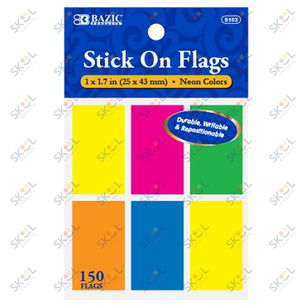 BAZIC 25 Ct. 1" X 1.7" Neon Color Standard Flags (6/Pack)