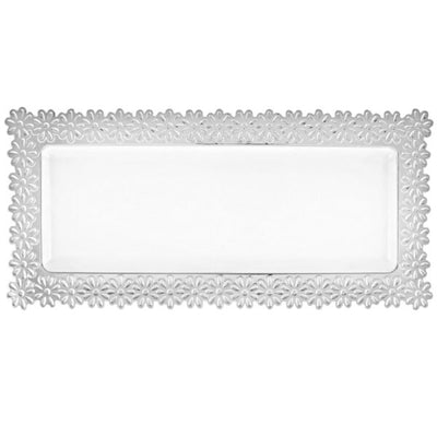 White Oblong Flower Design Tray 15.5" x 8.5" 2/pk