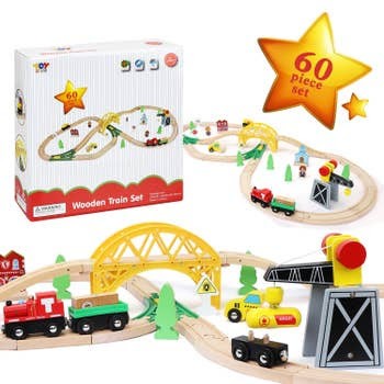 Wooden track and train play set 80pcs