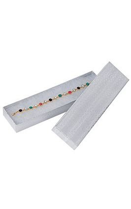 Cotton Filled Silver Embossed Jewelry Boxes 8" x 2" x 7/8" 1/pc