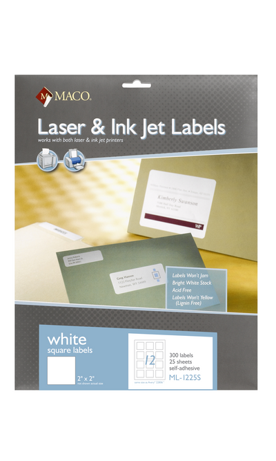 2"x2" Square White Labels 12 per Sheet 20/shts