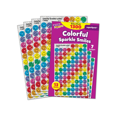Colorful Sparkle Smiles Stickers Value Pack 7/16" 1232/pk
