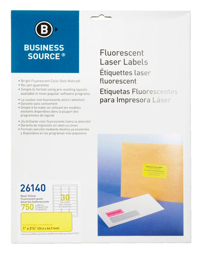 Laser Labels, Fluor,1x2-5/8" 50/pk. Neon Yellow