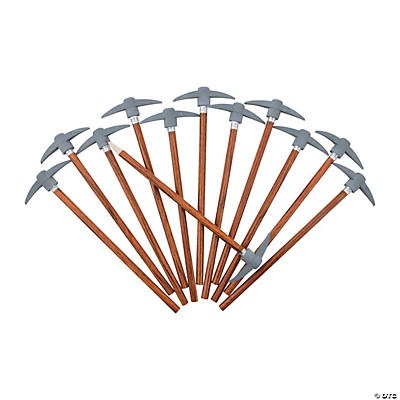 Wooden Pencils with Pickaxe Topper 12 Pc.