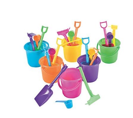 Colorful Mini Beach Playsets Tools, 2 3/4" - 6 1/4"; bucket, 3" x 3 1/4" 12/sets