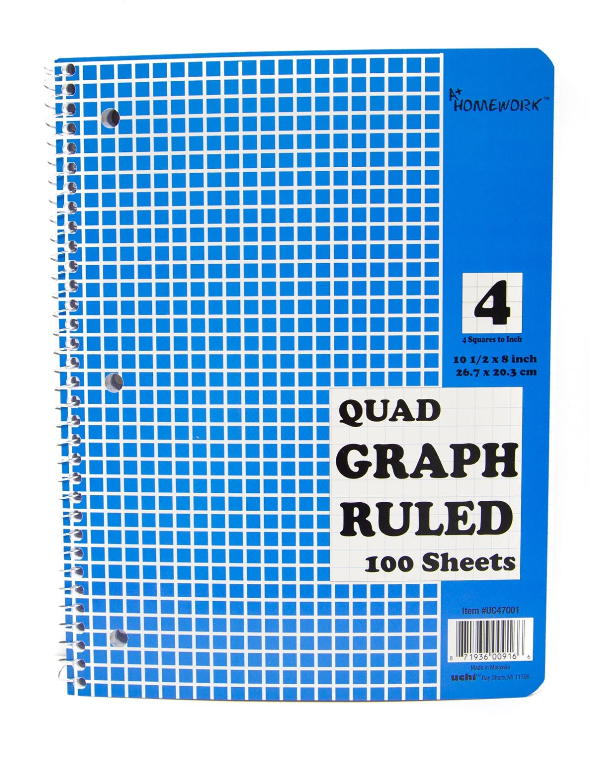Quad Ruled Spiral Notebook 100/pk