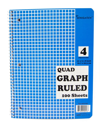 Quad Ruled Spiral Notebook 100/pk