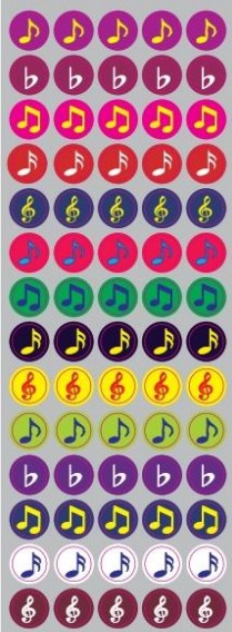 Music Notes Foil Circle Stickers 0.5" 25/pk