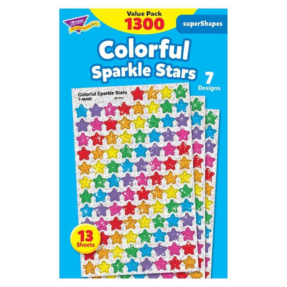 Colorful Sparkle Stars Stickers Value Pack 7/16" 1232/pk