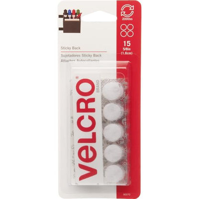 Velcro Sticky Coin White 15/pk 1/2"