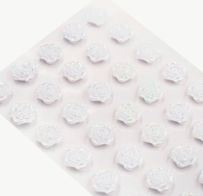 Adhesive Rhinestone White Roses 45/pk