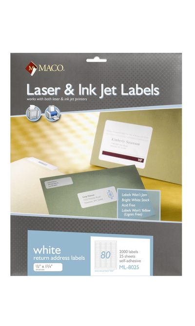 White Return Address Labels 80/Sht, 2000/Bx 25/sheet