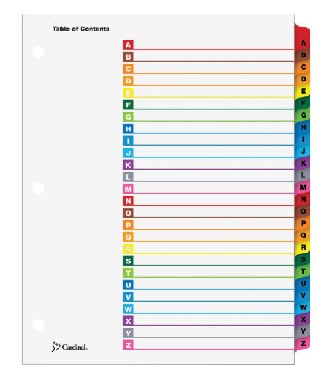 Table Of Content Subject Dividers (A-Z Tabs)