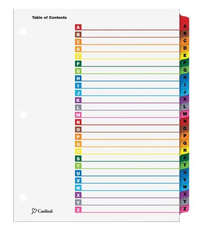 Table Of Content Subject Dividers (A-Z Tabs)