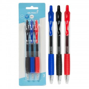 Retractable 0.7mm Gel Pens, Black/Blue/Red