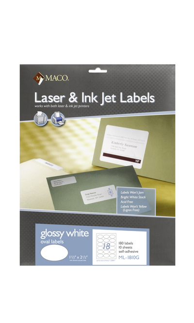 Glossy White Labels Oval 18/pg 10/shts