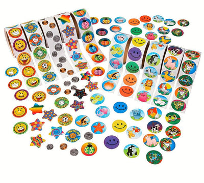 Bulk Sticker Assortment 1/2" to 1 1/2" 100/roll (10 Rolls)