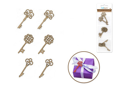 Laser-Cut Ornate Antique Key Wood Shapes 1.5" - 2" 6/pk