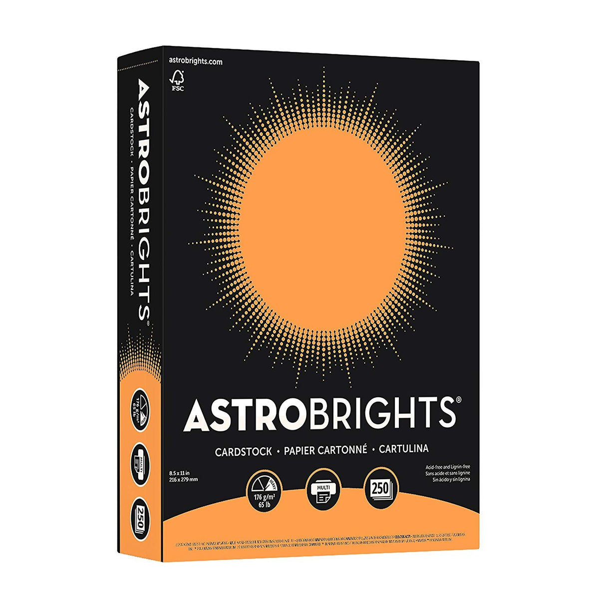 Astrobrights Color Cardstock, Smooth, 65lb, 8 1/2 x  11, Cosmic Orange, 250 Sheets