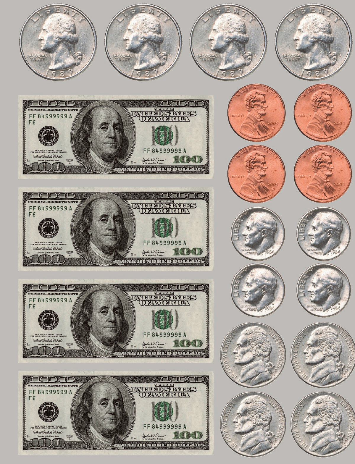 Money Bill & Coin Sticker .5"-1.5" (6 Sheets)