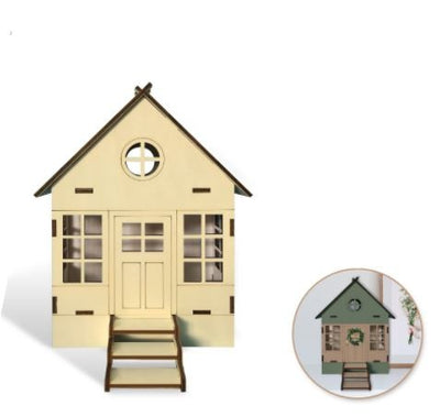 DIY 3D Wood House Structure Closed Roof 7 1/2" x 2.8" x 9.5"