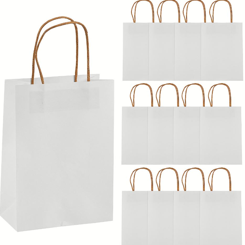Paper Gift Bags With Handle 7" x 1" x 13"  (White) 12/pk