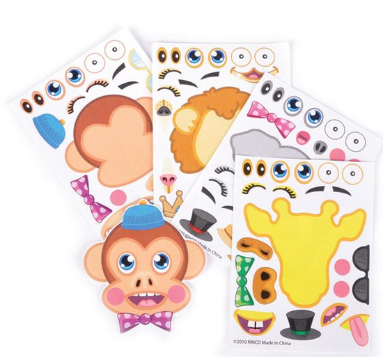 Zoo Animal Character Sticker Set 12/pk