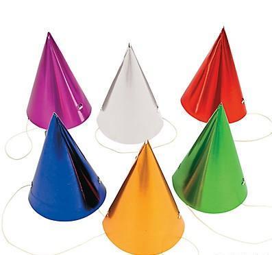 Metallic Cone Hats 12/pk 6"