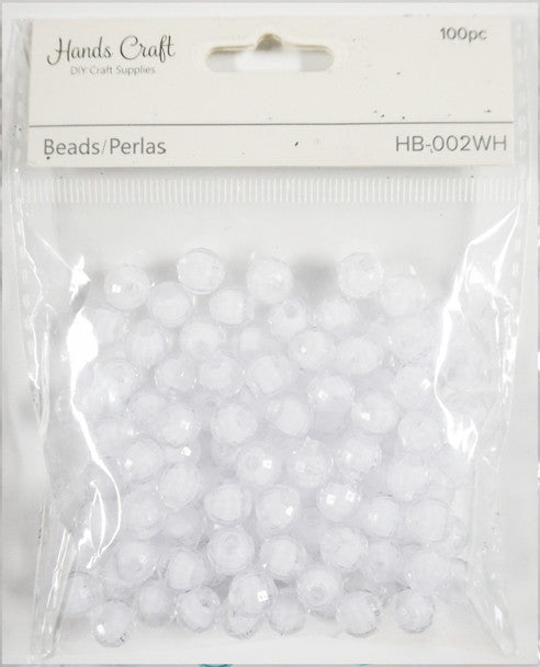 Faceted Acrylic Beads White 8mm 50g