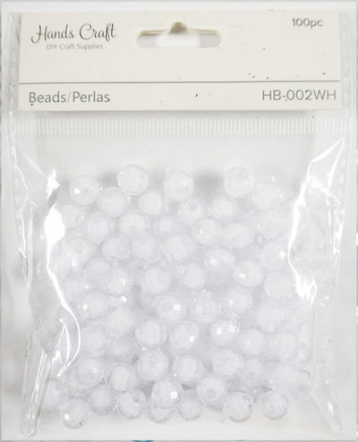 Faceted Acrylic Beads White 8mm 50g
