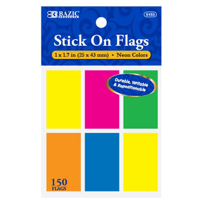 BAZIC 25 Ct. 1" X 1.7" Neon Color Standard Flags (6/Pack)
