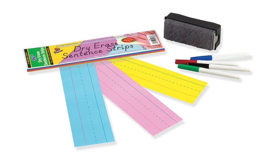 Dry Erase Sentence Strips 3" x 12" Assorted 30/pk