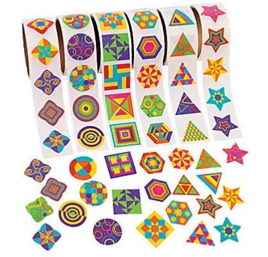 Paper Geometric Shapes Sticker Rolls 1.5" 6 Rolls