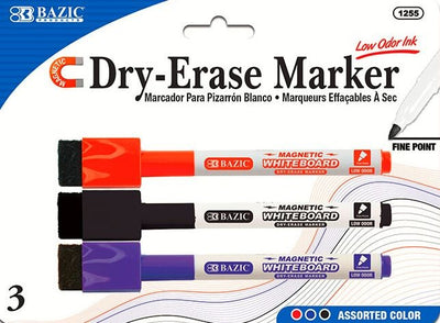 Dry Erase Assorted Magnetic Markers With Eraser Fine Point 3/pk
