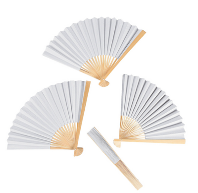 10 1/4" Bulk 48 Pc. DIY Paper Hand Fans with Wood Handles - 48 Pc.