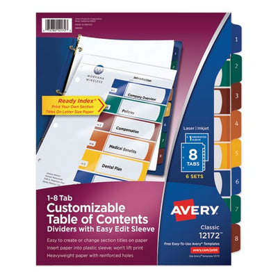 Table Of Content Subject Dividers (8 Tabs)