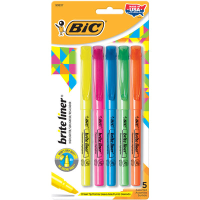 Bic Brite Liner Highlighter Assorted 5/pk