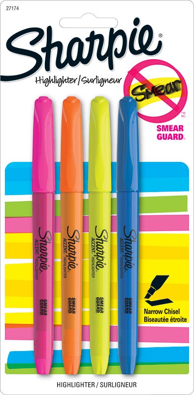 Highlighters Fine Tip Assorted 4/pk