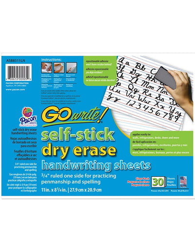 Dry Erase Handwriting Sheets 8.25" x 11" 30/pk
