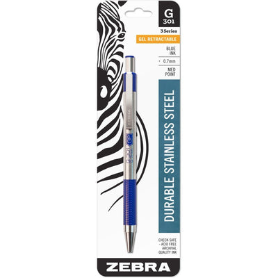 Zebra Gel Pen Retractable Blue Med. Point G301 With Refill
