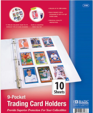 Top Loading 9-Pockets Sheet Protector Sports Card Holder (10/Pack)