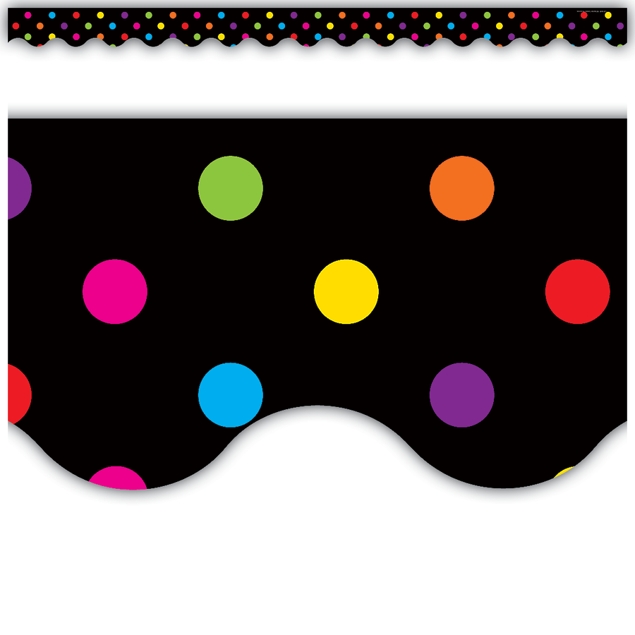 Black Multicolor Dots Scalloped Border Trim 35" 12/pk