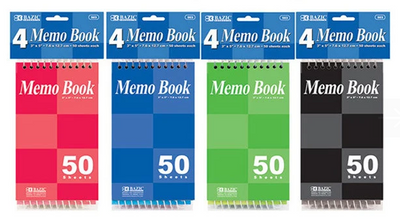 50 Ct. 3" X 5" Top Bound Spiral Memo Books (4/Pack)