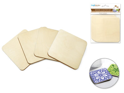 Plywood Coasters Square 3.5" 4/pk