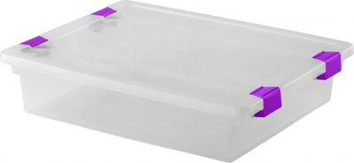 Clear Container With Clear Cover And Purple Clip (14 x 11 x 3.25") (Closeout)