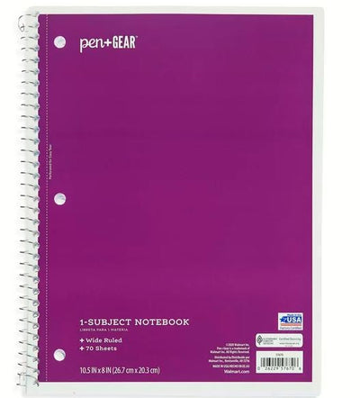 One Subject Spiral Wide Ruled 70 Sheets