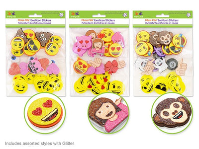 Foam Emoticon Glitter Stickers Asst