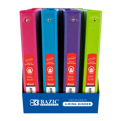 1" Assorted Neon Color 3-Ring View Binder w/ 2-Pockets with PDQ