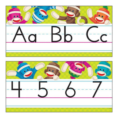Sock Monkeys Alphabet Manuscript Bulletin Board 8 1/2in x 16 3/4ft 12/pk (Discontinued)